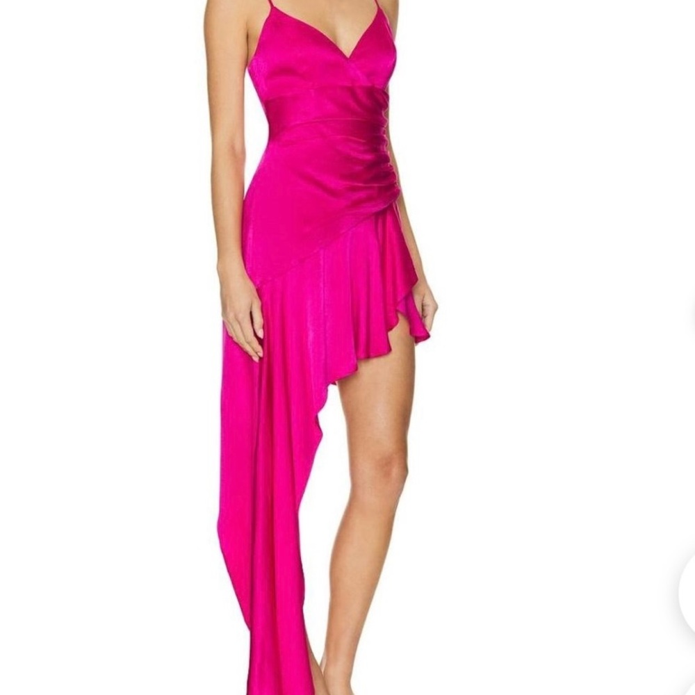 Bardot Pink Ruched Asymmetrical Dress - Picture 2 of 3